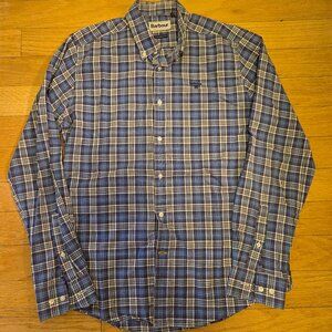 Barbour Shirt Mens Small Tailored Fit Blue Multi Plaid Pocket Logo Collar